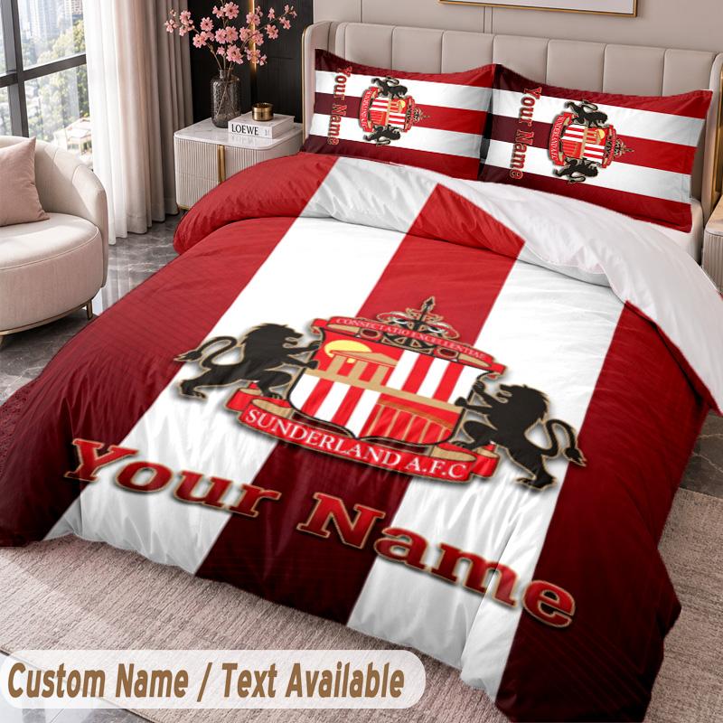Sunderland FC Printed Bedding Set Custom Name Text 1 Duvet Cover 2 Pillowcases For Bedroom