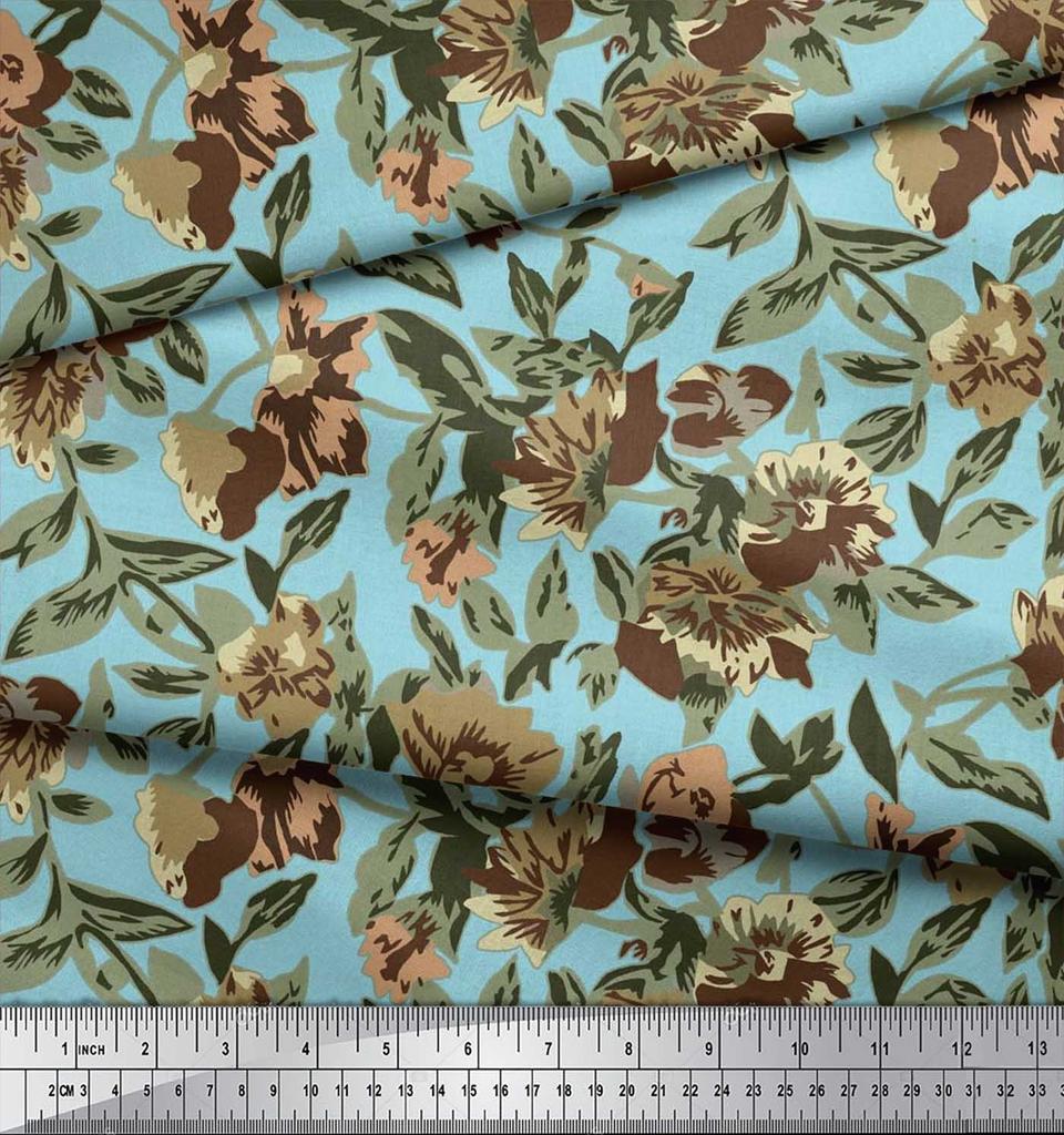 Soimoi Ткань из хлопчатобумажного батиста с рисунком в виде листьев и цветочного декора, метр 42 дюйма