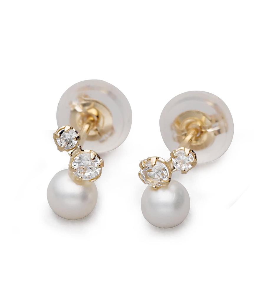 Серьги из желтого золота K10 с жемчугом и кубическим цирконием L&Co 43-7831