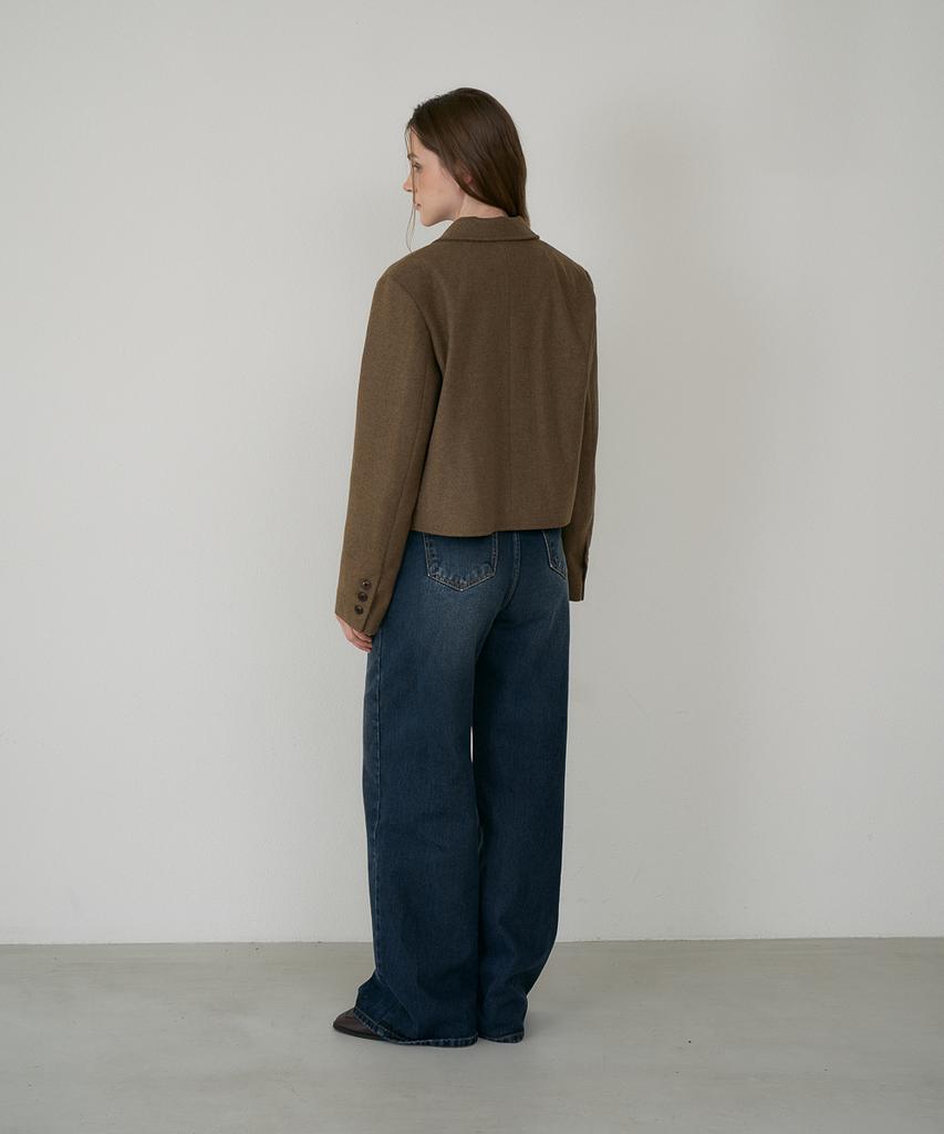 DEHEVE Herringbone Tailored Wool Crop Jacket [Camel]
