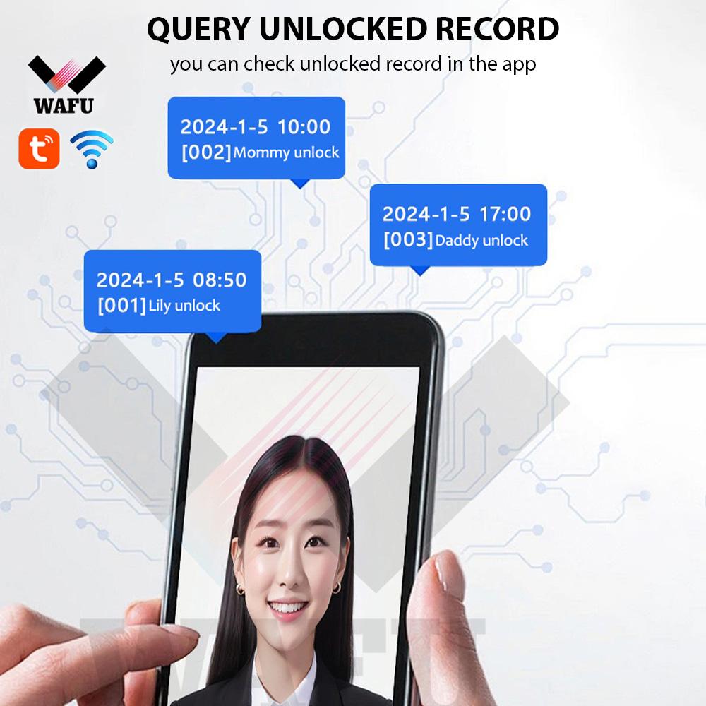 Smart Lock with 120 degrees  Wide Angle Camera and Smart Doorbell Aluminum Alloy Keyless Entry Lock Handle Biometric for 35-60mm   Home