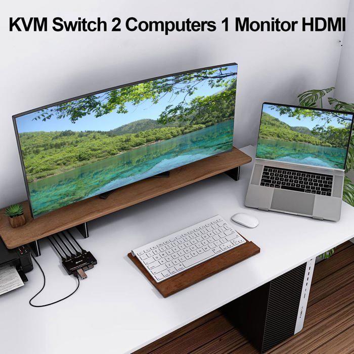 Switch KVM HDMI 8K - YOUTINGHDAV - 2 PC 1 Moniteur - USB 3.0 - Télécommande - HDR10