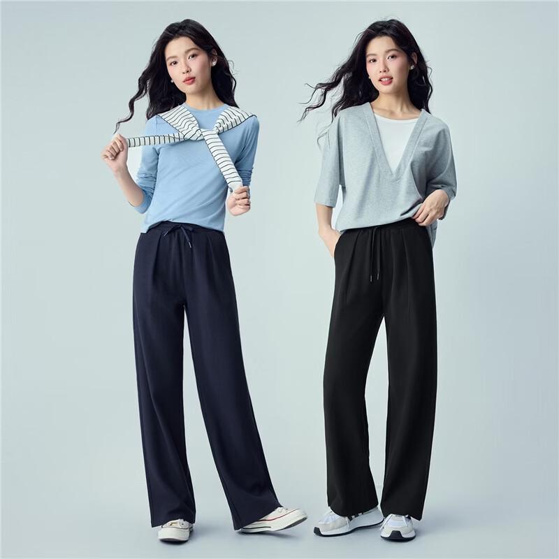 GIORDANO Женские вафельные широкие спортивные штаны на кулиске