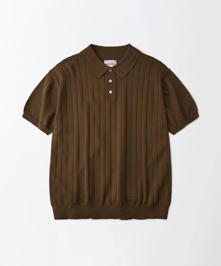OUTSTANDING Hs Stripe Knit Collar Shirt_Brown
