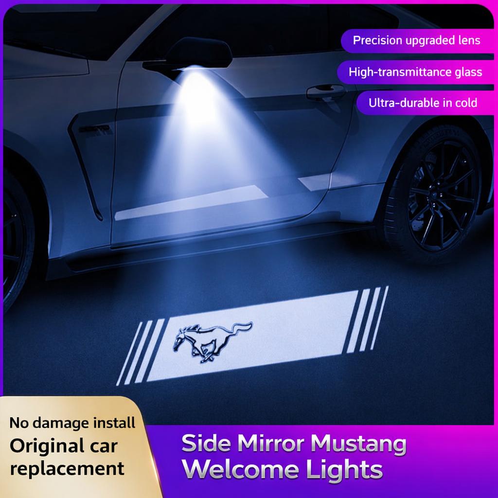 For 15-23 Ford Mustang HD Led Rear View Mirror Welcome Light Mustang Door Projection Light Atmosphere Light Modification CVX1