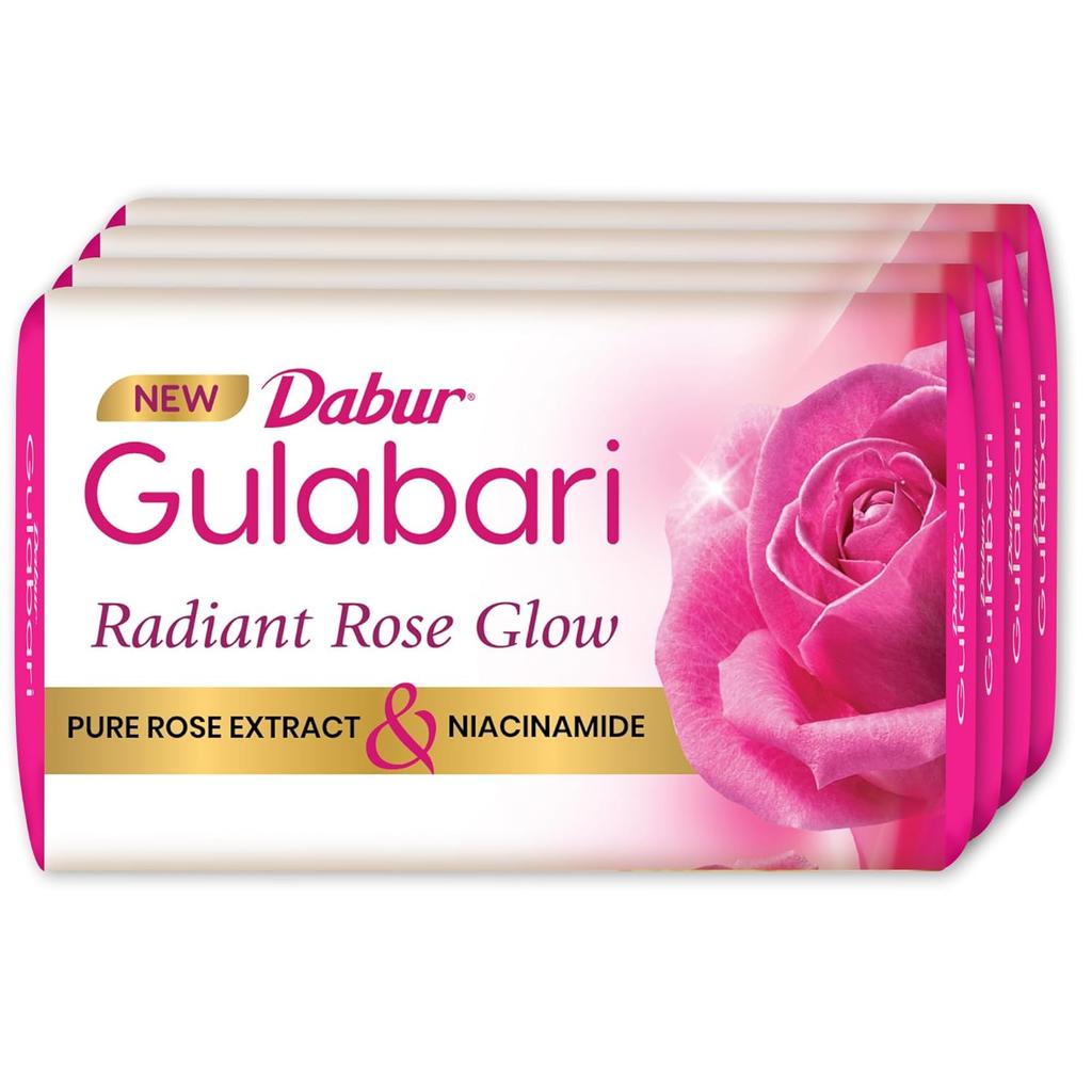 Dabur Мыло Gulabari Pure Rose 150г Упаковка из 4 штук Увлажняющее мыло для купания для сияющей кожи