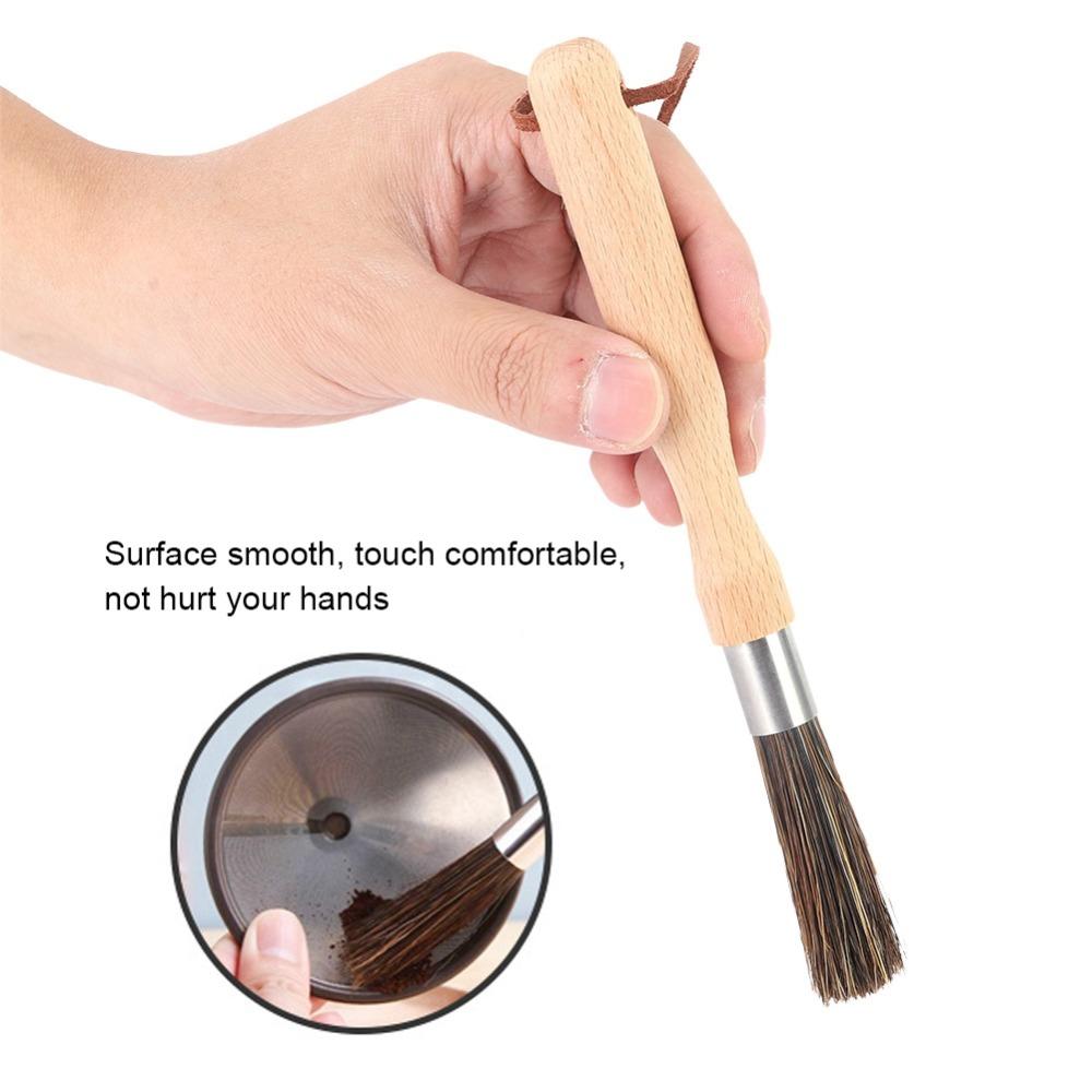 Wood Handle Coffee Machine Brush Stainless Steel Coffee Brush Accessories Coffee Grinder Cleaning