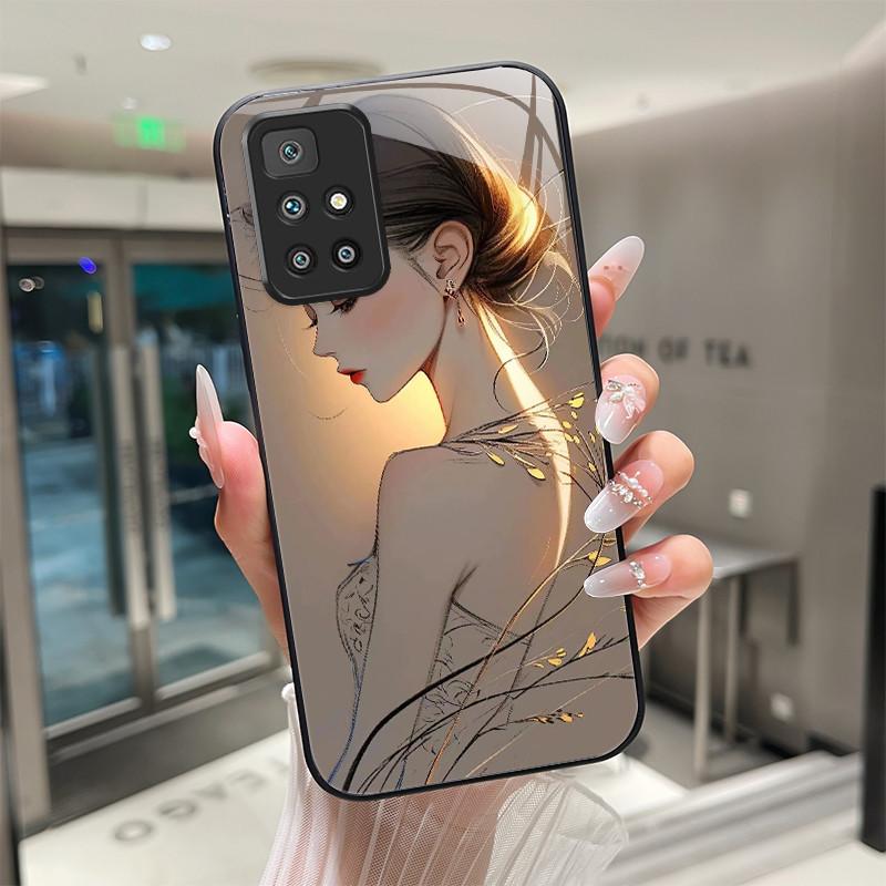 For Xiaomi Redmi 10 Prime 2022 Phone Case Tempered Glass Hard Shell flower Cute cats Coque For Redmi10 10Prime 2022 Back Cover