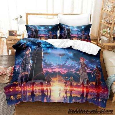 Sword Art Online II Bedding Set Cartoon Anime комплект из трех предметов для взрослых и детей, пододеяльники, наборы 3D Kawaii, постельного белья