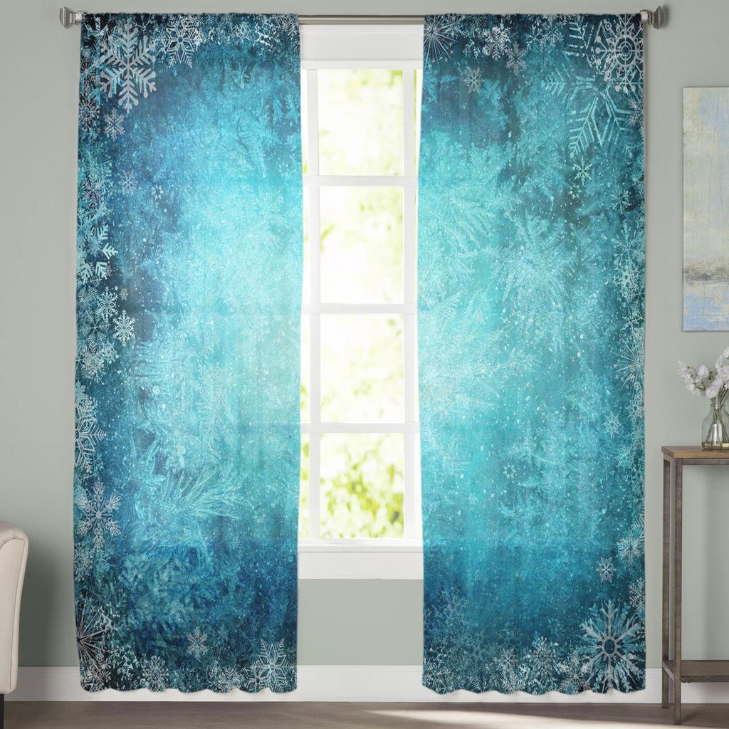 Снежинка синие зимние рождественские тюлевые оконные шторы для гостиной, прозрачная вуаль из органзы, занавеска для спальни, кухни, домашний декор, драпировка