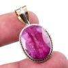 Red Ruby(Simulated) Handmade 925 Sterling Silver Two Tone Pendant 1.25" l8W83