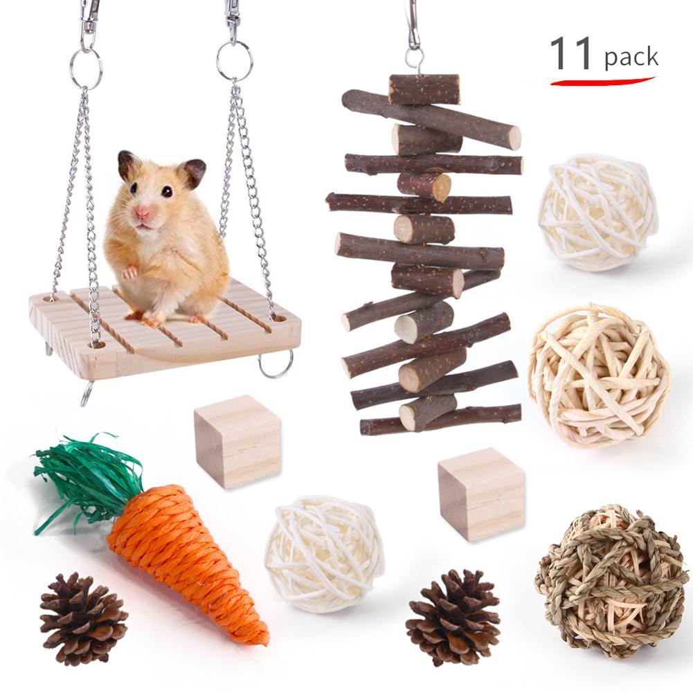 Wooden Hamster  Toy  Grass  Ball  Set Bite-resistant Molar Cleaning Tooth Toys Interactive Games Props Pet Supplies For Rabbit Guinea Pig