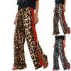 Женские повседневные брюки с завязками на шнурке, леопардовым принтом, цветными полосками по бокам, прямые широкие свободные брюки