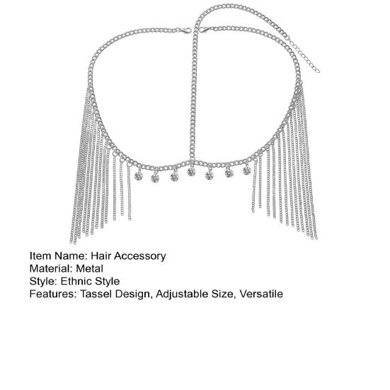 Цепочка на волосы Регулируемый размер Женская Индийская головная убор Многослойная Тиара со стразами и Золотыми кисточками Сверкающие стразы Головной убор