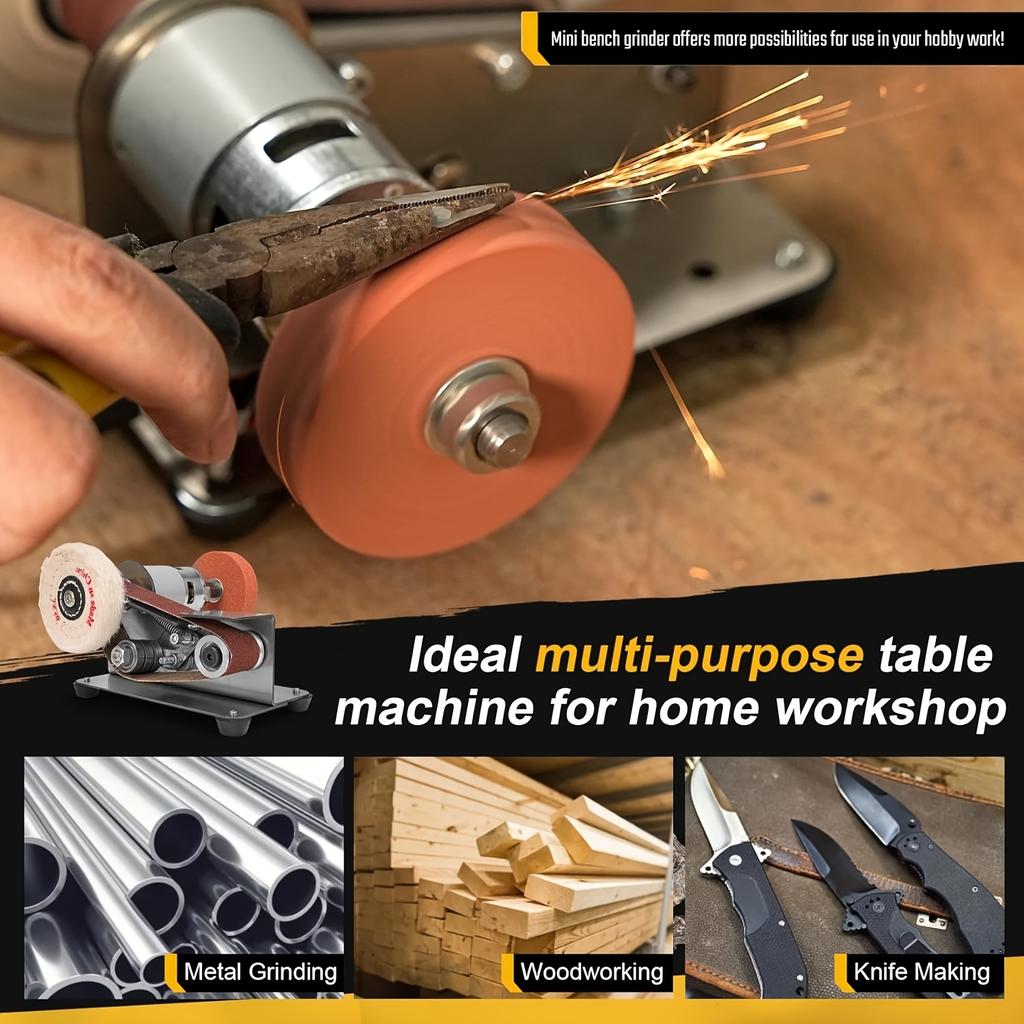 Мини электрический ленточный шлифовальный станок с 7 регулируемыми скоростями и 10 лентами - Компактный шлифовальный станок-точилка для изготовления ножей, работы по дереву и металлу