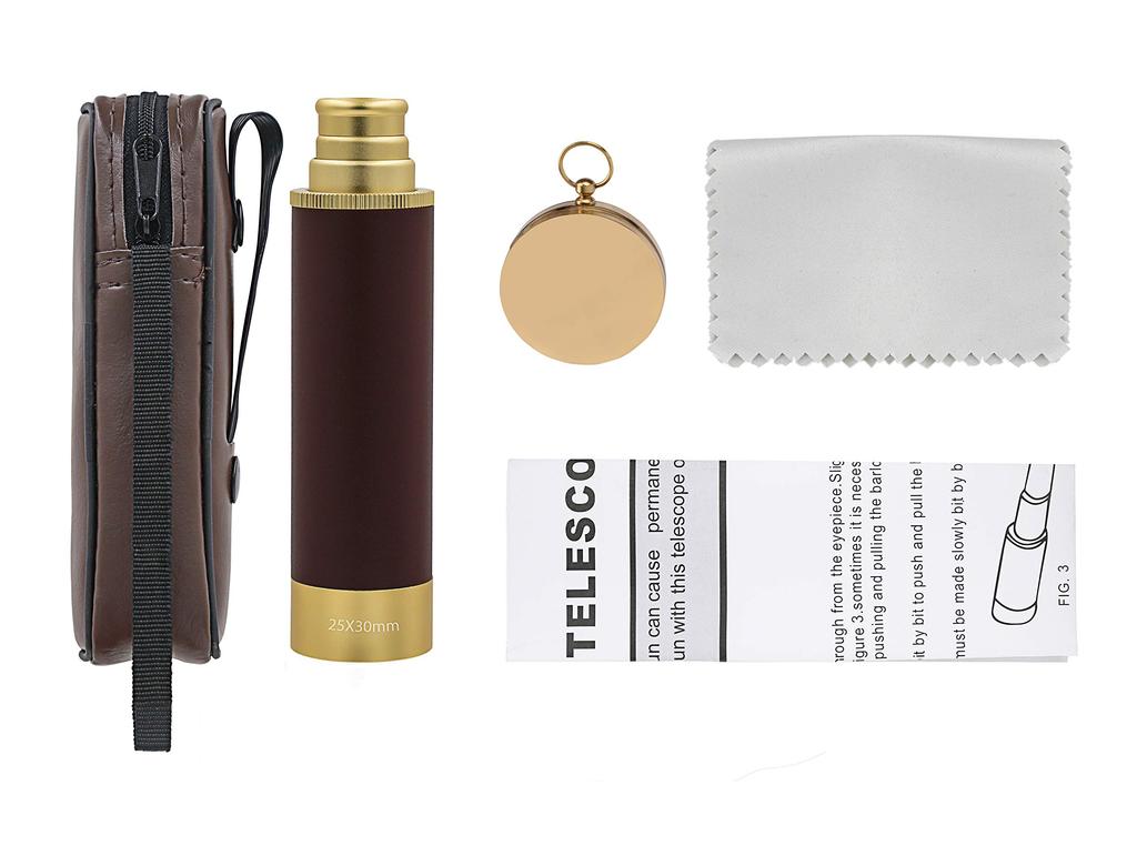 Laupha Pirate Vintage Cosplay Pirates of the with Compass for Outdoor Survival Telescope, Monocular, 25x30mm, Extendable, Compact, Portable, Kids'