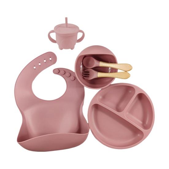 Набор детской посуды с силиконовой присоской, обеденная тарелка, миска, нагрудник, вилка, ложка, чашка-непроливайка, пищевая посудомоечная машина