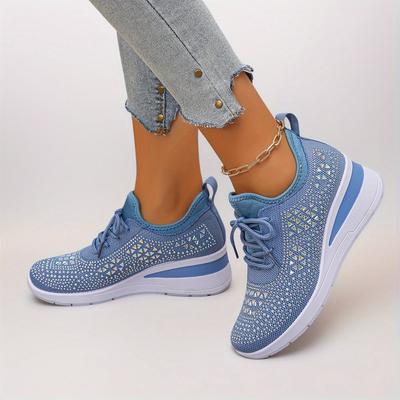 Женские повседневные туфли на шнуровке, украшенные стразами, спортивного стиля с низким верхом для ежедневных поездок на работу, удобная посадка