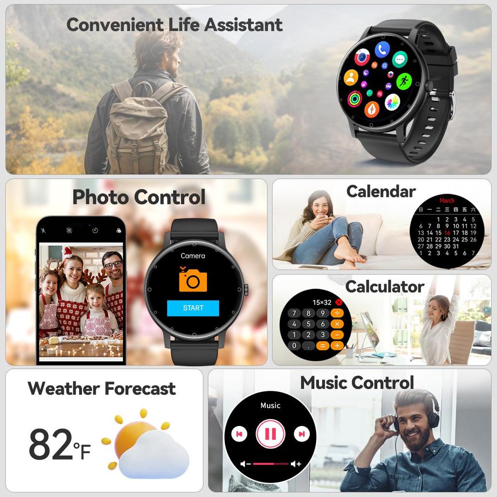 QTLLBT Спортивные умные часы удобный силиконовый ремешок беспроводной вызов шагомер расстояние трек управление музыкой оповещения о сообщениях многофункциональные подходящие