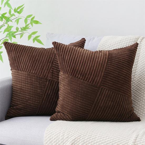 Бохо Текстурная Наволочка Вельветовая Полосатая Лоскутная Наволочка 18x18 Дюймов Рустикальная Наволочка для Фермерского Дома Дома Дивана Дивана Кровати Гостиной