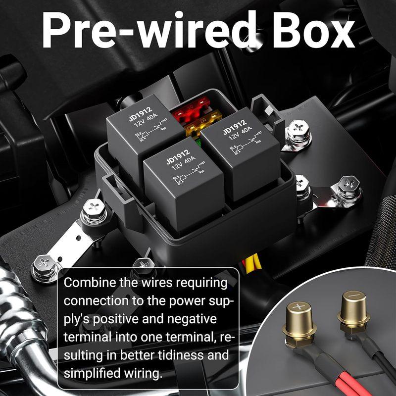 3 Way 12V Waterproof Relay Box Pre-Wired Fuse and Relay Box 3x4 Pin 40A Relay and 3 ATC/ATO Blade Fuse for Automotive Cars Truck