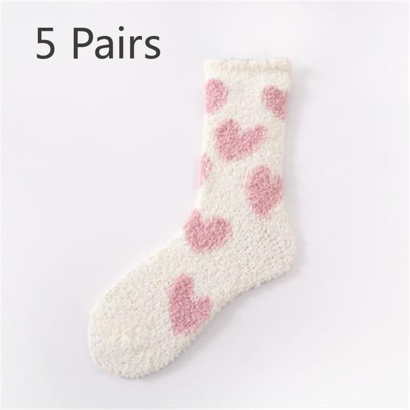 5 Pairs Pairs Women's Coral Velvet Mid-tube Socks Autumn and Winter Velvet Reinforced Warm Towel Socks Floor Socks