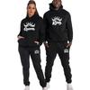 King and Queen Print Tracksuit Set Fashion Couples Hoodies Set Solid Color Hoodie and Pant Set Couple Matching Clothes