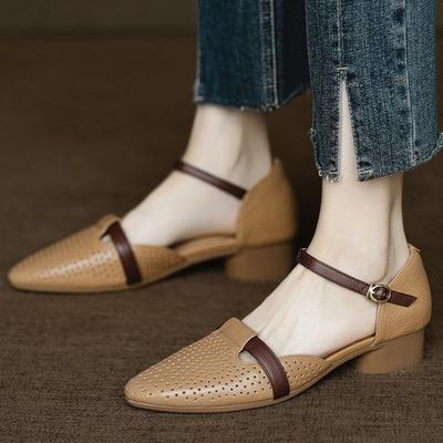 Gentle Sister~ Полые цветные туфли с плоским дном и туфлями-мешками, женские летние туфли с полыми одинарными босоножками на толстом каблуке