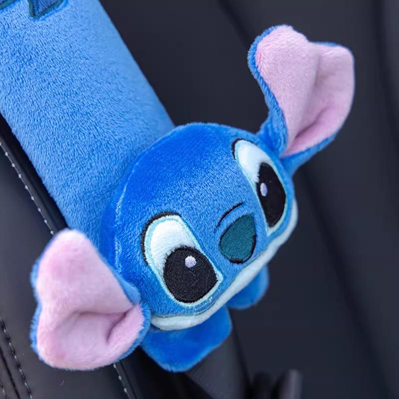 Cartoon Cute Stitch Seat Belt Protective Cover Anime Lilo & Stitch Soft Plush Car Shoulder Belt Car Inside Decoration