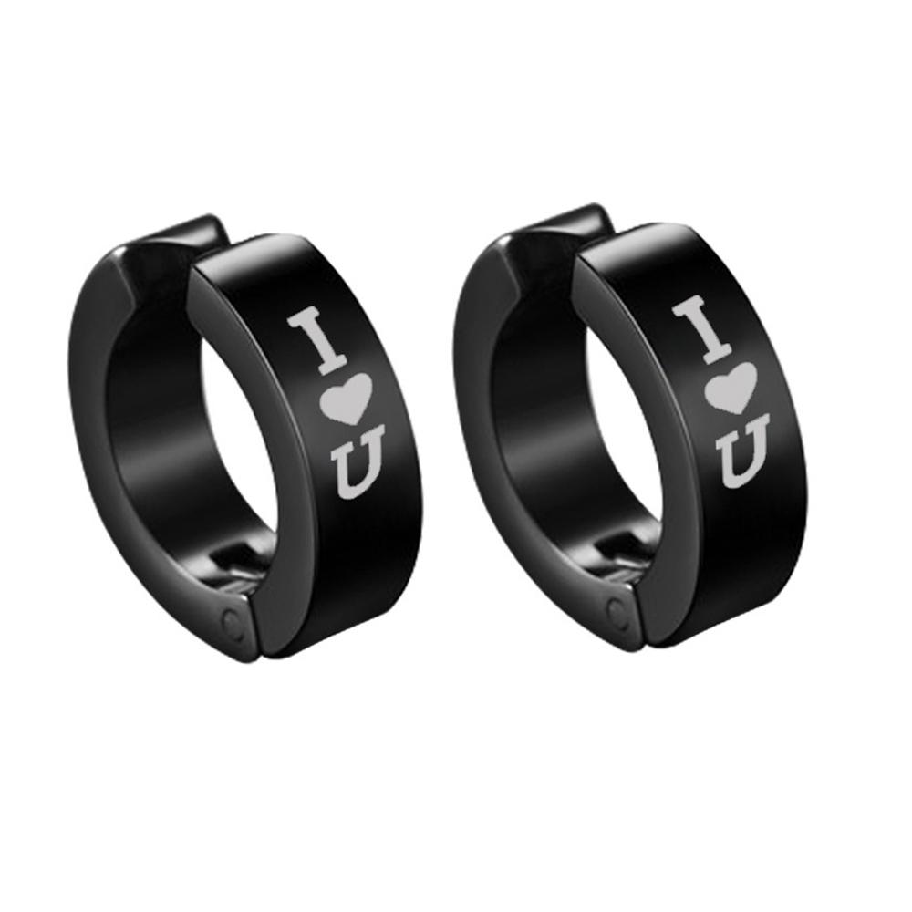 2pieces Punk Titanium Steel Ear Clip Earrings For Men Women Print Pattern Black No Pierced Fake Ear Circle New Pop Jewelry
