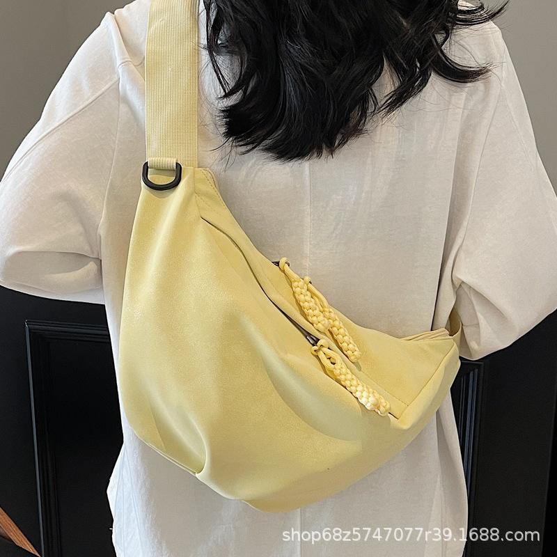 Solid Color Large Capacity Crossbody Bag Women's 2025 New Casual Lightweight Korean Shoulder Bag Lazy Commuter Tote Bag