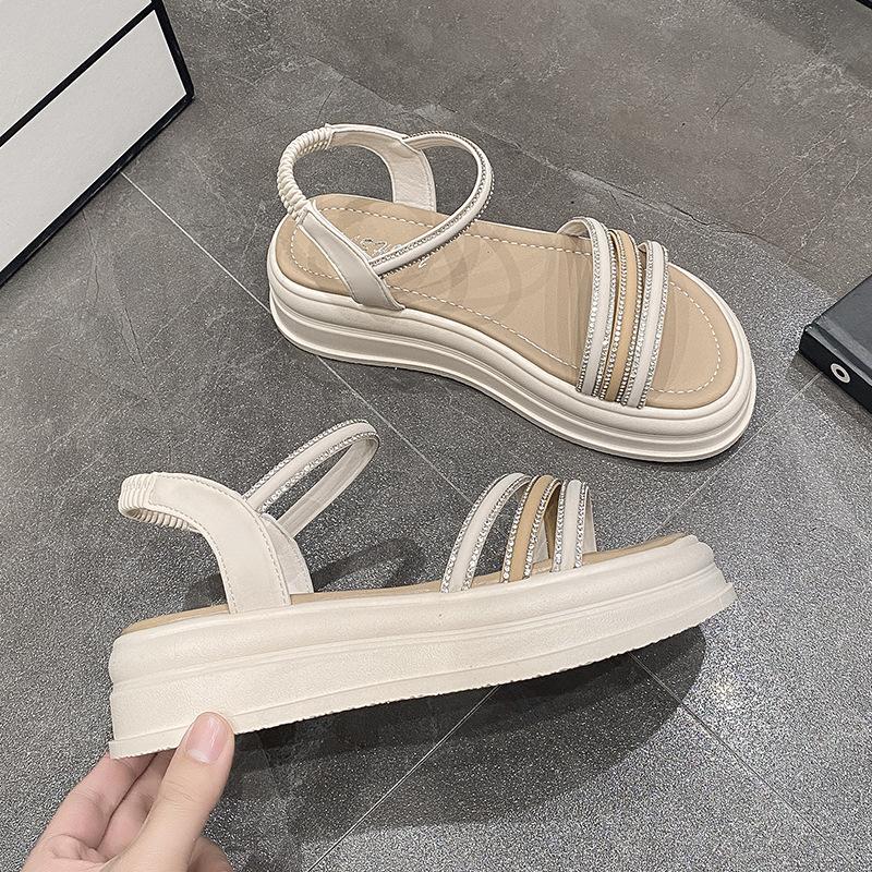 Стразы пляжные сандалии женские летние фея ветер толстая подошва слово ремень с юбкой сандалии женские