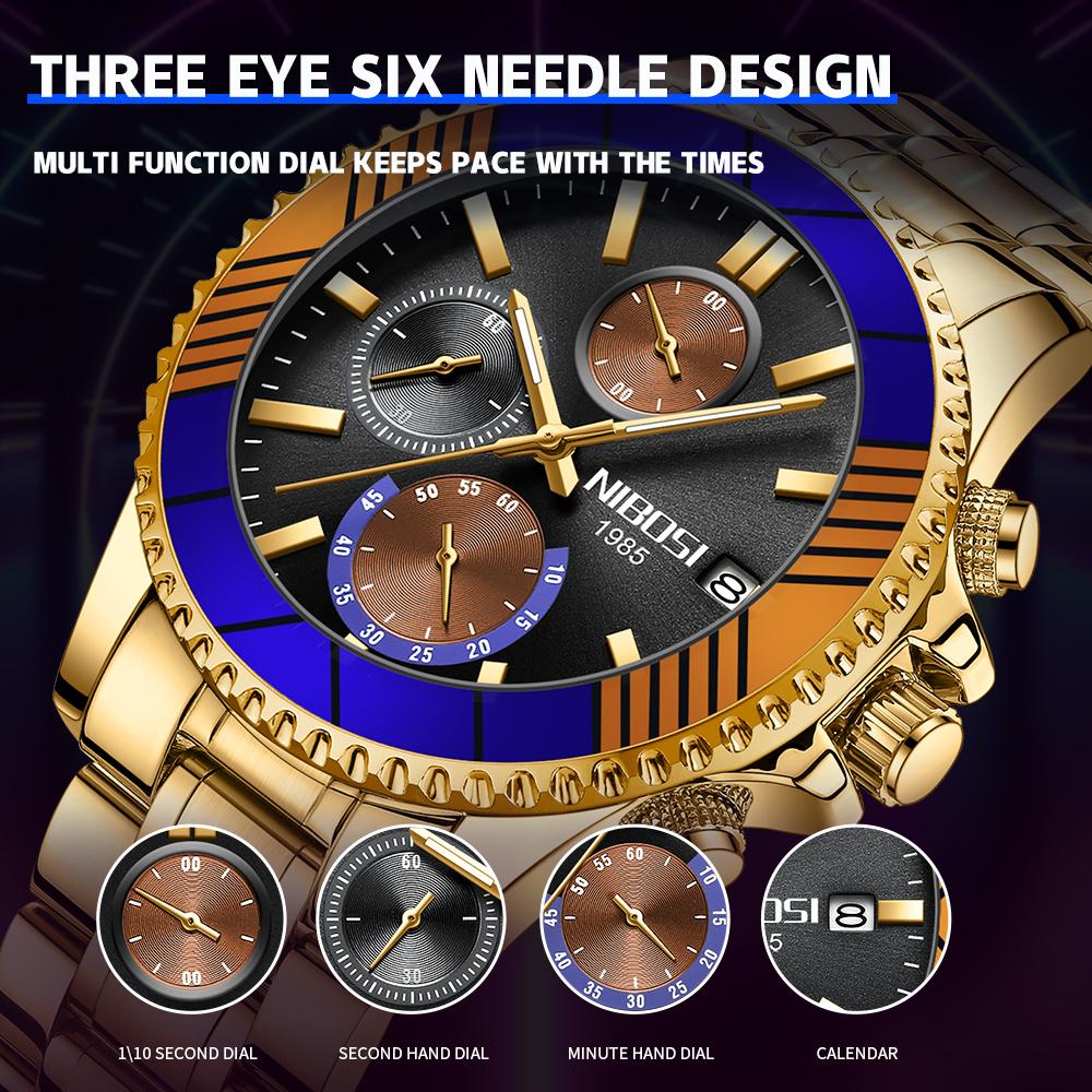 Новые роскошные кварцевые часы с хронографом для мужчин с золотым ремешком из нержавеющей стали, водонепроницаемые мужские часы, роскошные наручные часы
