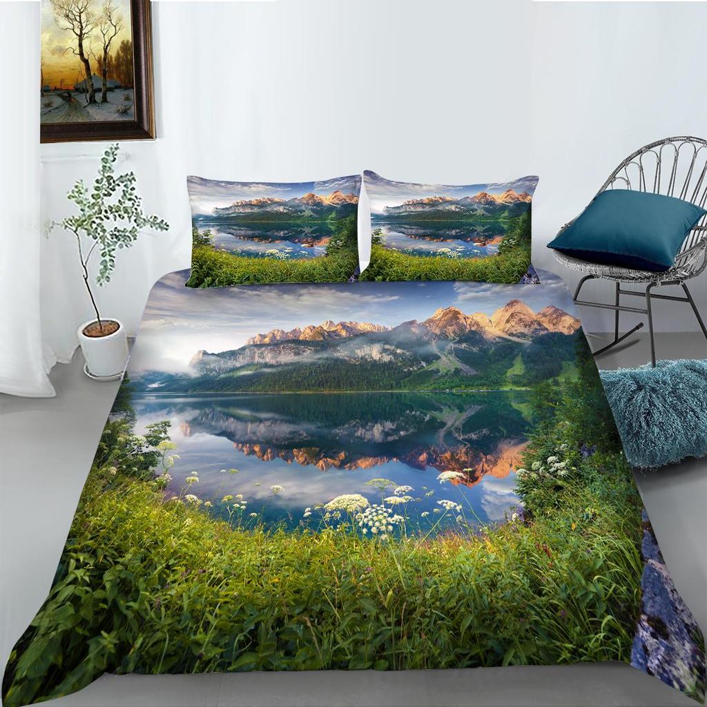 Постельное белье с рисунком 3D-пейзажа, односпальная двуспальная кровать, полноразмерная наволочка и пододеяльник, печать с изображением моря и растений, украшение дома из материала из микрофибры