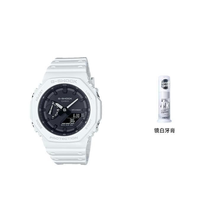 Casio Мужские часы Casio G-Shock GA-2100-7APR с двойным дисплеем (жидкокристаллический/аналоговый), 48,5 мм, черные