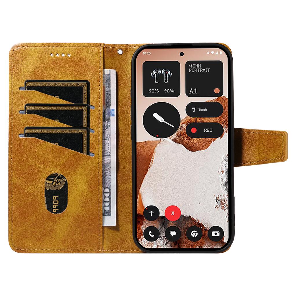 For Nothing CMF Phone 2 Pro Leather Case Wallet Stand Grids Imprinted Phone Cover with Strap