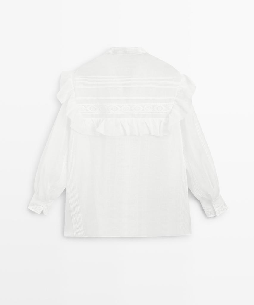 Masimodutti Blouse With Stand Collar Embroidery And Ruffle Details