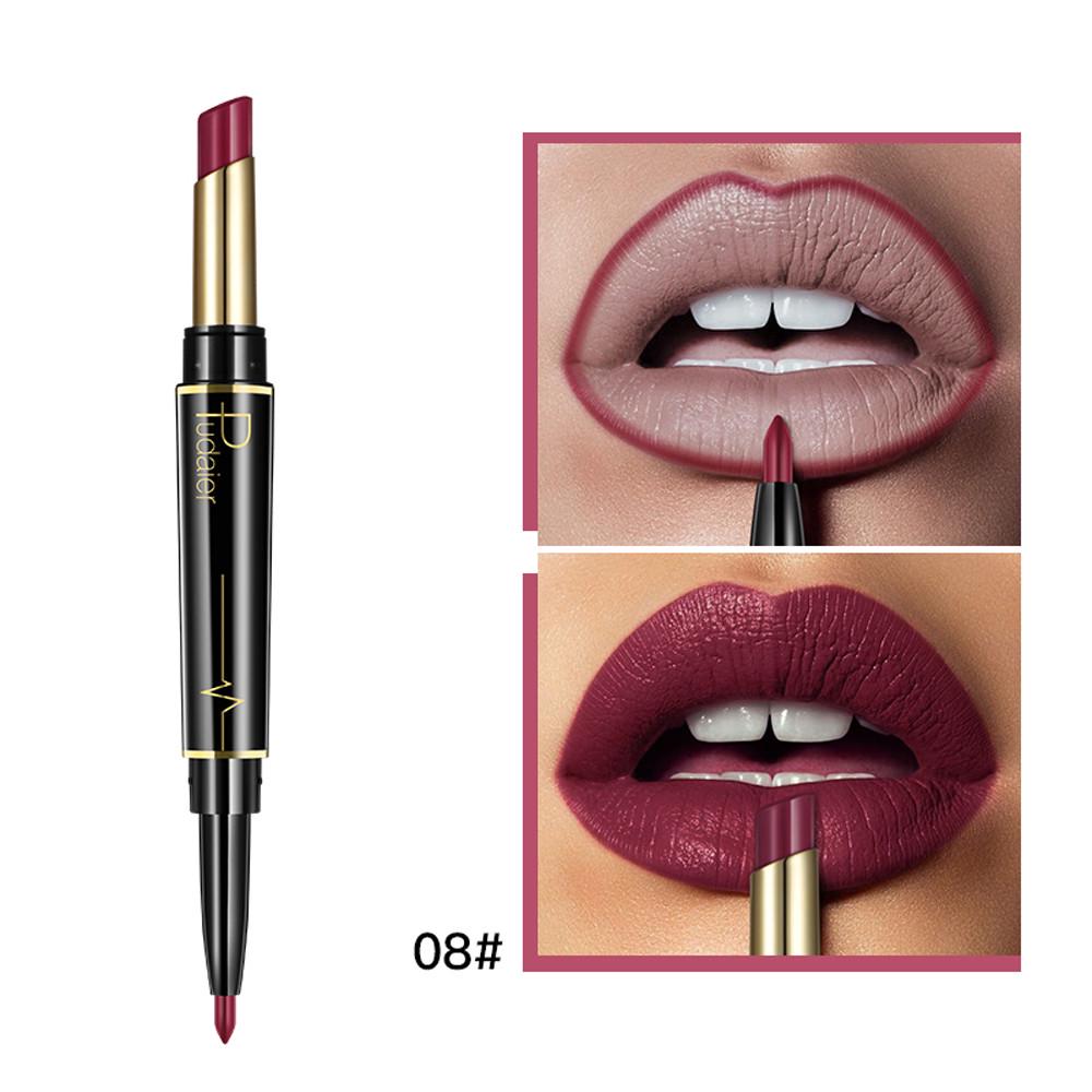 Double-Ended Matte Lipstick Waterproof Long-Lasting Lipsticks In Nude and Dark Red with Lip Liner Pencil