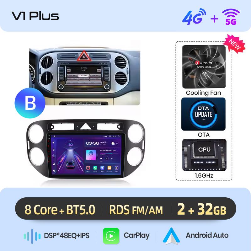 Junsun CarPlay Android Auto Car Radio for VW Volkswagen Tiguan 1 NF 2006-2016 GPS Intelligent Systems Multimed