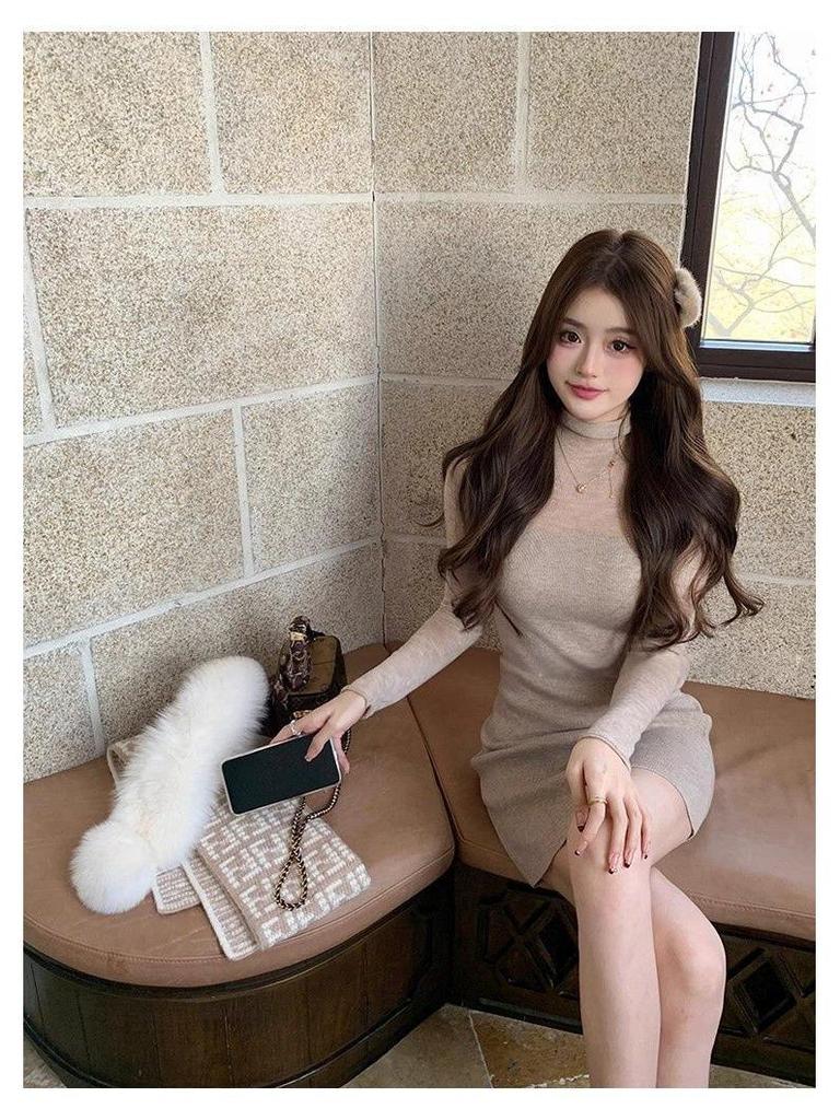 Autumn & Winter Glam Knit High-Neck Slim Fit Bodycon Mini Dress