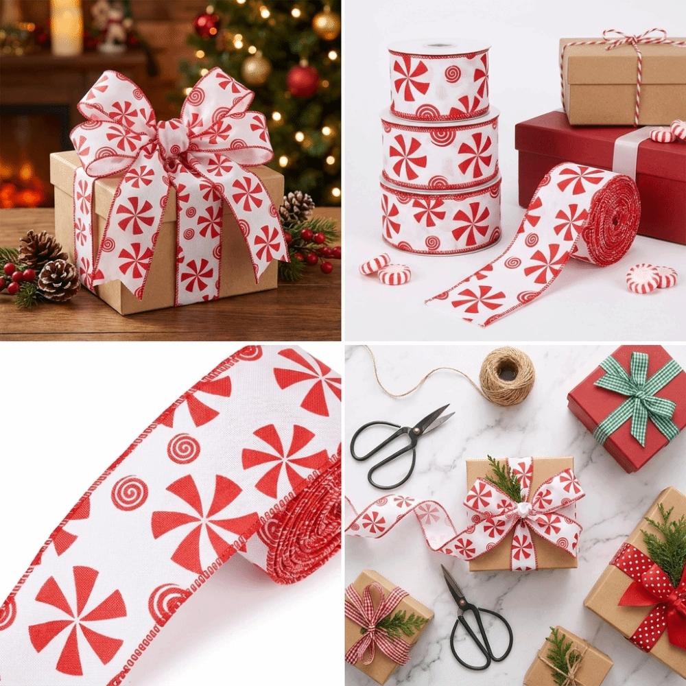 DIY Christmas Bow Ribbon Candy Printed Xmas Tree Ribbon Christmas Wrapping Ribbon Gift Wrapping
