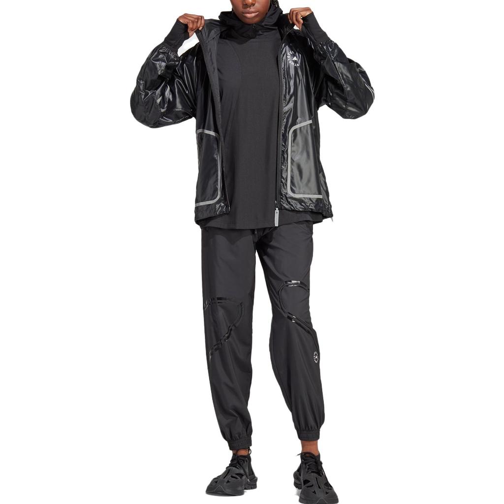 Adidas Stella Mc Cartney Tapered Pants Solid Color With Zipper Pockets Loose Fit Women Pants Black HR2209