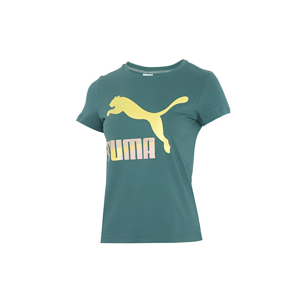 Puma Running Training Casual Sports Round Neck Short Sleeve T-Shirt Women Tops Green 532282-45