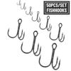 50PCS/Set Durable Sharpened Barbed Hooks Fishing Tackle Treble Jig High Carbon Steel Fishhooks