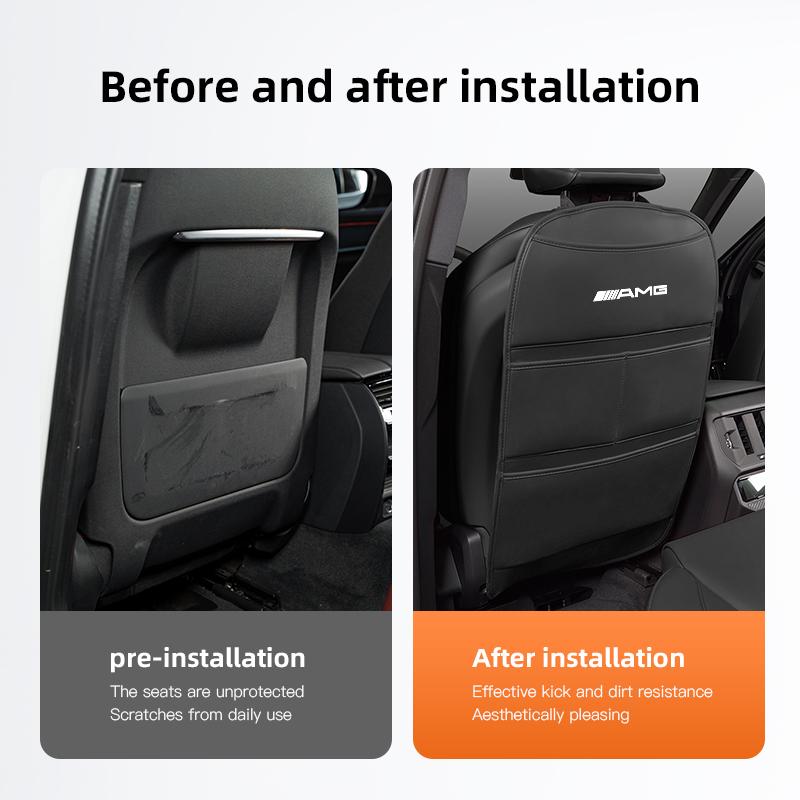 Car Seat Back Protector Anti-Kick Mats PU Leather Anti Dirty Pad With Storage Auto Accessories For Mercedes Benz AMG A B C E G IL1