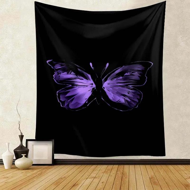 Изысканный черный гобелен с принтом бабочек для женской комнаты, декоративная ткань, настенное покрытие