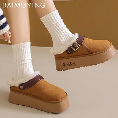 Ботильоны женские на меховой платформе, замшевые короткие плюшевые туфли на плоской подошве, хлопковая обувь, тренд 2025 года, теплые зимние тапочки, уютные домашние женские туфли Zapatos