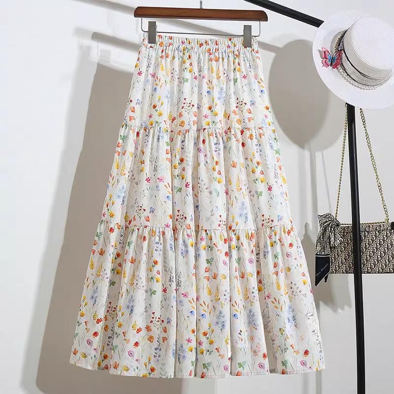 DIMANAF 2025 Новые Летние Весенние Женские Новые Юбки Цветочные Свободные Эластичные Плиссированные Элегантные Длинные Юбки