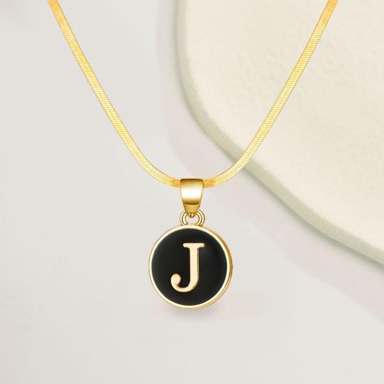 Black Letter Round Pendant Necklace 26 Letter Snake Chain Necklace Women Adjustable