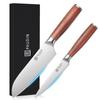 Knife Set PAUDIN Knife Petty Natural Wood Stainless Long Meat Fish Vegetable Cutting Gift [Santoku / Knife] 2-piece Set, Handle, Double-edged Knife,